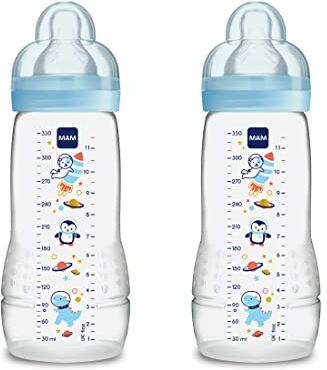 MAM Biberon Easy Active, con Tettarella Misura 3, 4+ Mesi, modelli/colori assortiti, 330 ml, Set da 2