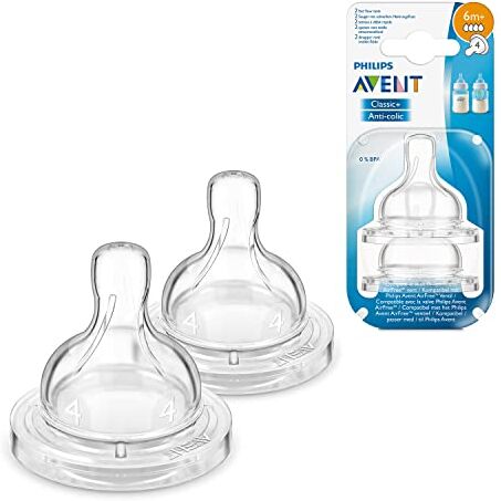 Philips Avent Allattamento SCF634/27, 2 Tettarelle Classic+ e Anti-colic, Flusso Abbondante, 4 Fori, 6+ Mesi