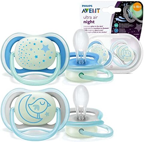 Philips Avent SCF376/21 2 Succhietti Ultra-Air, Night 6-18 Mesi, Maschio