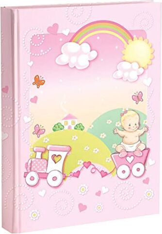 Mareli Album Fotografico, Rosa, Nascita Bambina, con Diario, 23X30 Cm, 56 Pagine Bianche e 4 Pagine Diario Personalizzabili, Pagine in Cartoncino Spesso e Resistente Intervallate da Pergamino