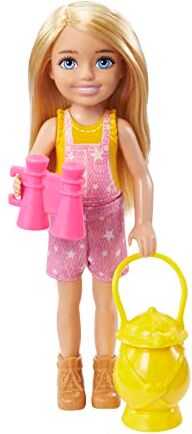 Barbie Siamo in Due Chelsea in Campeggio - PlaySet con Bambola Chelsea e Il Suo Gufetto - Sacco a Pelo - Binocolo - 15 cm - Regalo dai 3 ai 7 Anni, HDF77