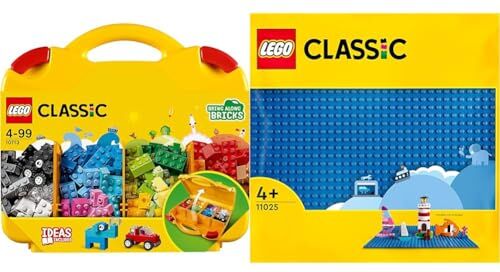 Lego 10713 Classic Valigetta Creativa, Contenitore Mattoncini Colorati & 11025 Classic Base Blu, Tavola per Costruzioni Quadrata con 32x32 Bottoncini