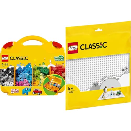 Lego 10713 Classic Valigetta Creativa, Contenitore Mattoncini Colorati & 11026 Classic Base Bianca, Tavola per Costruzioni Quadrata con 32x32 Bottoncini