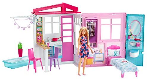 Barbie ​Loft con Bambola, Casa a 1 Piano, Portatile con Piscina e Accessori, Giocattolo per Bambine da 3 + Anni, Packaging Online, GWY84