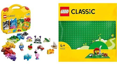 Lego 10713 Classic Valigetta Creativa, Contenitore Mattoncini Colorati & 11023 Classic Base Verde, Tavola per Costruzioni Quadrata con 32x32 Bottoncini