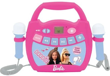 Lexibook, Mattel Barbie, Lettore digitale karaoke portatile per bambini, Microfoni, Effetti luce, Bluetooth®, Funzioni di registrazione e cambio voce, Rosa, MP320BBZ