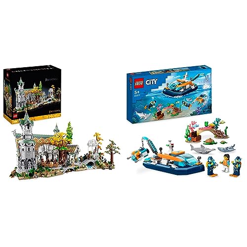 Lego 10316 Icons Il Signore degli Anelli: Gran Burrone & 60377 City Batiscafo Artico, Barca Giocattolo con Mini-Sottomarino e Animali Marini