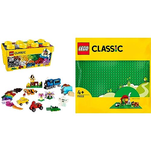 Lego 10696 Classic Scatola Mattoncini Creativi Media, Contenitore Idee Creative Come Animali & 11023 Classic Base Verde, Tavola per Costruzioni Quadrata con 32x32 Bottoncini