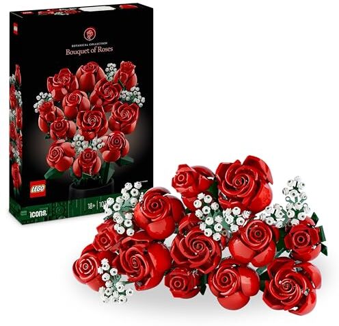 Lego Icons Bouquet di Rose, Set di Fiori Finti da Costruire, Hobby Creativi, Decorazione per Casa, Idea Regalo di Pasqua per Adulti, per Lei o Lui o per l'Anniversario, Collezione Botanica 10328