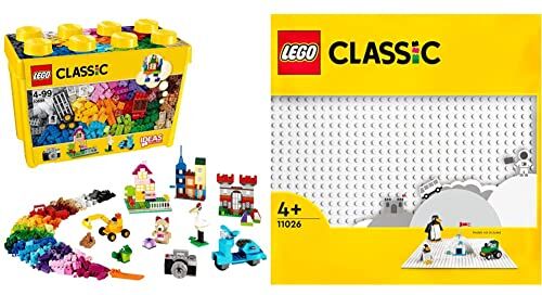 Lego 10698 Classic Scatola Mattoncini Creativi Grande, Contenitore Idee Creative & 11026 Classic Base Bianca, Tavola per Costruzioni Quadrata con 32x32 Bottoncini