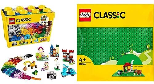 Lego Classic Scatola Mattoncini Creativi Grande, Contenitore con Costruzioni Colorate & Classic Base Verde, Tavola per Costruzioni Quadrata con 32x32 Bottoncini, Piattaforma Classica