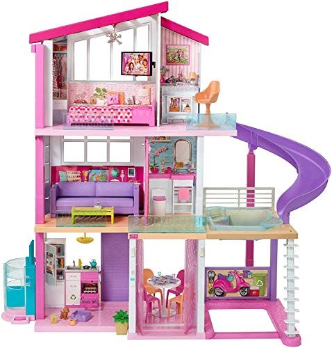 Barbie Casa dei Sogni per Bambole con 8 Stanze, Garage, Scivolo, Piscina, Ascensore e Accessori, per Bambini 3 + Anni, FHY73