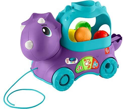 Fisher Price Impara e Cammina, dinosauro giocattolo da trainare con palline saltellanti e contenuti Smart Stages, giocattolo per bambini 12 - 36 Mesi, Edizione: Tedesco, HNR54