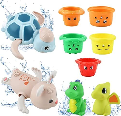 GizmoVine Giochi Bagnetto per Bambini, Giocattoli Educativi Vasca da Bagno, Set da 10 Pezzi in ABS Sicuro, Gioco Acqua Colorato per Neonati, Adatto per Spiaggia e Piscina