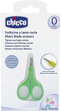 Chicco Forbicine Unghie per Neonati e Bambini, Forbicine in Acciaio Inox con Lame Ricurve e Punte Arrotondate, Cappuccio Protettivo, Impugnatura in Gomma Antiscivolo - Accessori Neonato 0+ Mesi