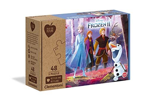 Clementoni- Puzzle Frozen 2 Disney 3x48pzs Play for Future 2-3x48 Pezzi-Materiali 100% riciclati-Made in Italy, Bambini 4 Anni+, Multicolore, One size, 25255