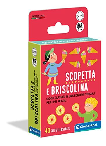 Clementoni - 16633 - Scopetta e briscolina - mazzo di carte, carte da gioco bambini 5 anni+, gioco da tavolo, gioco di società per tutta la famiglia, 2-6 giocatori, Made in Italy, Multicolore