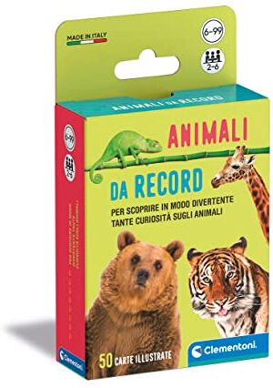 Clementoni - 16733 - Animali da record - 50 carte da gioco illustrate, per bambini 6 anni. Gioco educativo sugli animali, 2-6 giocatori - Made in Italy, multicolore