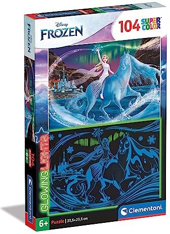 Clementoni Glowing Lights collection-Disney Frozen 2, fluorescente 104 pezzi-Made in Italy, bambini 6 anni, puzzle cartoni animati, Multicolore, 27548