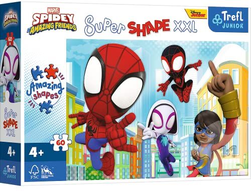 Trefl 60 XXL Super Shape-Forme Pazze, Pezzi Grandi, Da Colorare Con I Personaggi Delle Fiabe, Dai 4 Anni in Su Puzzle, Colore and His Amazing Friends, Ingenious Spidey, 50012