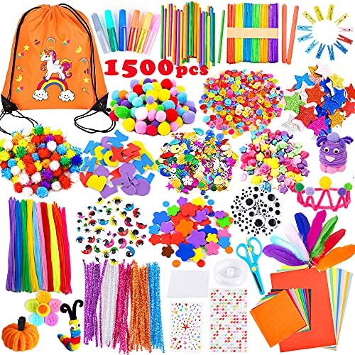 Yetech Lavoretti Creativi per Bambini -1500 + Pezzi Kit Artigianali per Bambini con Custodia per Unicorno, Forniture artistiche Artigianali, Set Fai da Te, scovolini, età 4 5 6 7 8 9 10 12