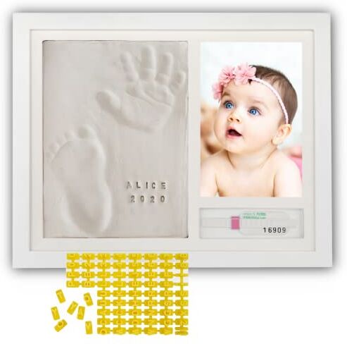 PITI COT PICCOLE COSE CHE CONTANO PITI COT Cornice Impronte Neonato   Kit Lettere Numeri e Porta Braccialetto   Regalo per la Nascita Maschio Battesimo Femmina   Calco Mani e Piedi Bambino in Argilla