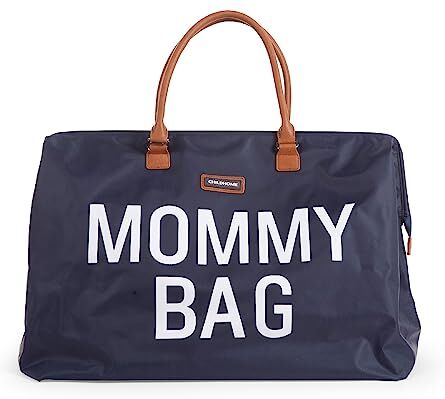 CHILDHOME, Mommy Bag, Borsa per il cambio, Maternità, da viaggio, Grande capacità, Fasciatoio, Tracolla regolabile, Compartimenti, Tasca isolata, Passaggio valigia, blu scuro e bianco