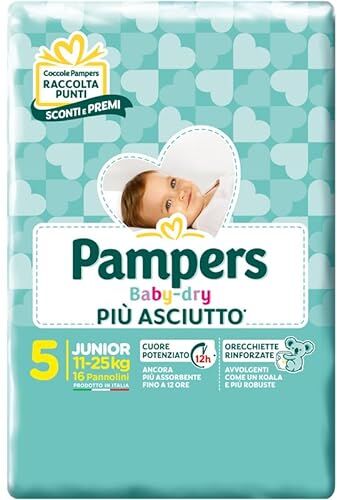 Pampers Babydry Flash Taglia 5 Junior 11-25 Kg Contenuto: 16 Pannolini