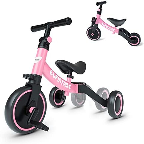 besrey Tricicli 5 in 1 Triciclo per Bambini da 1 a 4 Anni,Triciclo Senza Pedali,Bicicletta Senza Pedali,ROSA