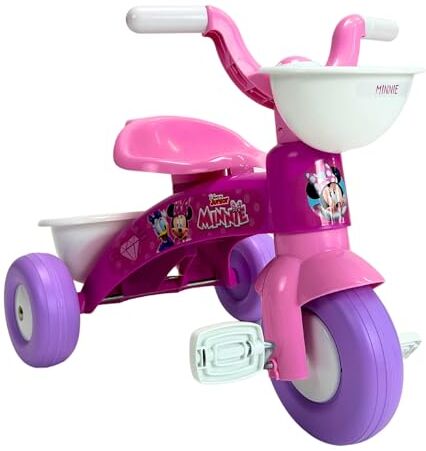 INJUSA - Triciclo Bambini Minnie Mouse Primi Passi, per Bambini da 1 a 3 Anni, con Cestino Anteriore e Posteriore Portagiochi, Colore Rosa