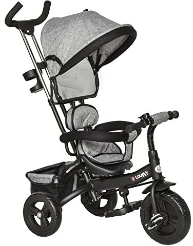 HOMCOM Triciclo per Bambini 18+ Mesi Pieghevole con Seduta Imbottita, Maniglione e Cestino 92x51x110cm