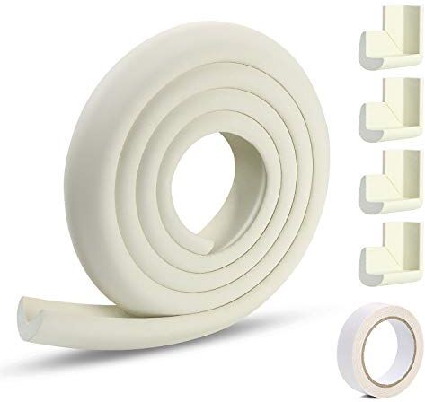 Vicloon Protezioni per Bordi, Schiuma Anti Collisione Bordi e Angoli, 2M Striscia Protezione con 4 Paraspigoli Angolari Per Bambini, Antiurto Bordi Protettivi Angoli Rotolo (Beige)