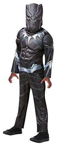 Rubie's Avengers ufficiale - Costume da bambino di lusso Black Panther da 7-8 anni, costume da supereroe Marvel con tuta e maschera, per Halloween, carnevale, idea regalo di Natale