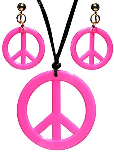 WIDMANN 53281 - Set Collana E Orecchini Hippie, Adulto Unisex, Anni '60, Anni '70, Carnevale, Feste A Tema, Colore Rosa