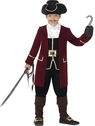 SMIFFYS Deluxe Pirate Captain Costume, Black, Jacket, Mock Waistcoat, Trousers, Neck Scarf & Hat, (L)