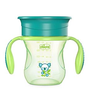 Chicco Perfect Cup Primo Bicchiere per Bambini 200 ml, 1 Tazza Biberon 12+ Mesi per Imparare a Bere, con Membrana in Silicone a 360° e Manici Rimovibili, senza BPA - Verde o Arancione