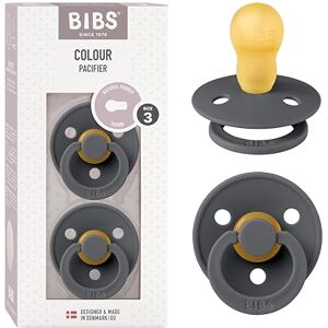 BIBS Colour Ciuccio confezione da 2 pezzi. Privo di BPA, Tettarella simmetrica. Lattice di gomma naturale, Prodotto in Danimarca, Taglia 3 (18+ mesi), Iron