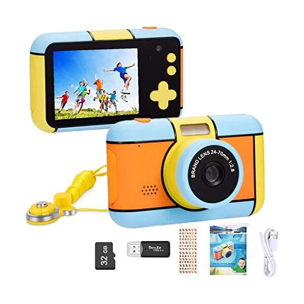 yunlone toyzoom macchina fotografica per bambini 24mp fotocamera digitale 1080p hd videocamera obiettivo doppio selfie fotocamera con 32gb scheda sd, 2.4 pollici, regalo di compleanno