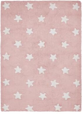 Lorena Canals C-R-SW Pink Stars White Washable Rug, Rosa