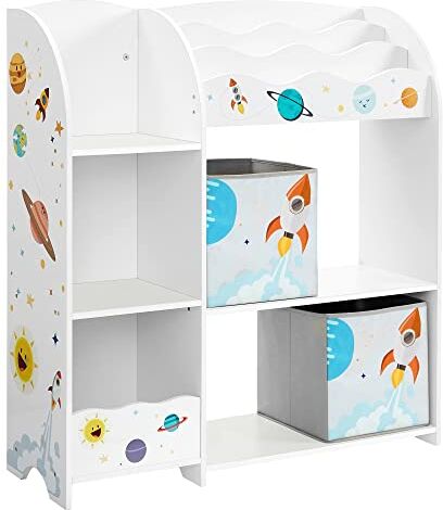 SONGMICS Organizzatore per Giocattoli, Libreria per Bambini, Scaffale Multifunzionale con 2 Scatole Portaoggetti, Alta capacità, per Camera dei Giochi, Camera da Letto, Soggiorno, Bianco GKR42WT