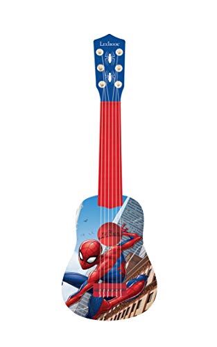 lexibook marvel spider-man peter parker la mia prima chitarra, 6 corde in nylon, 53 cm, guida inclusa, blu/rosso, colore