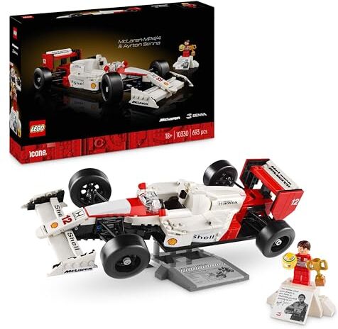 Lego Icons McLaren MP4/4 e Ayrton Senna, Modellino da Costruire di Auto da Corsa con Minifigure, Replica Iconica Monoposto F1, Hobby Creativo per Adulti, Regalo per Lui, Lei, Marito o Moglie 10330