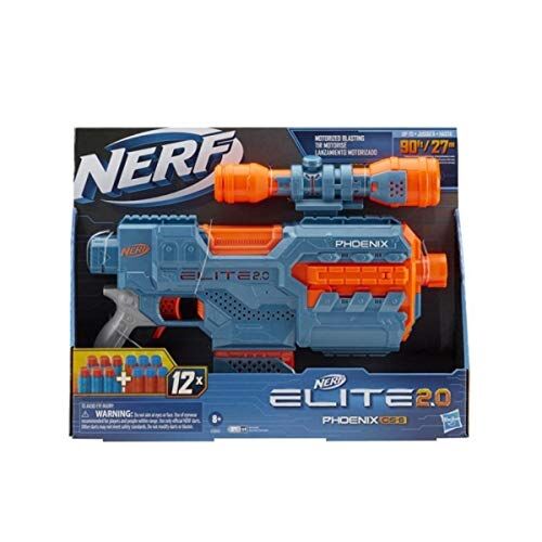 Nerf Hasbro  Elite 2.0-Phoenix CS-6 (blaster motorizzato con caricatore a clip, mirino e 12 dardi inclusi), E9961EU4, 4 batterie AA