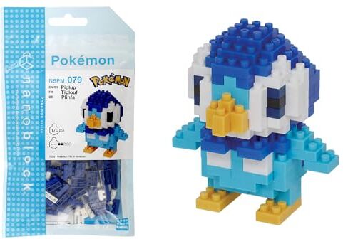 Bandai - Nanoblock - Piplup - Pokémon - Mini statuina in mattoncini - Gioco di costruzione - Kit di costruzione per la figura di Pokémon Piplup in stile pixel - NBPM079