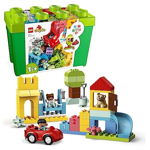 Lego DUPLO Classic Deluxe Contenitore di Mattoncini Grande con Macchina Giocattolo, 2 Personaggi e 1 Cane, Giochi Educativi per Bambini e Bambine Creativi da 1,5 Anni, Sviluppo Abilità Motorie 10914