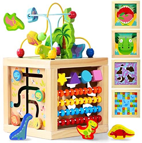 jerryvon Cubo Attività Giochi Montessori 1 Anno Giochi Bambini 1 Anno - 6 in 1 Cubo Tavolo Multiattivita Legno Giochi con Labirinti Gioco Bambino 1 Anno,2 Anni Educativi per Regalo Bambina Bambino 1 Anno