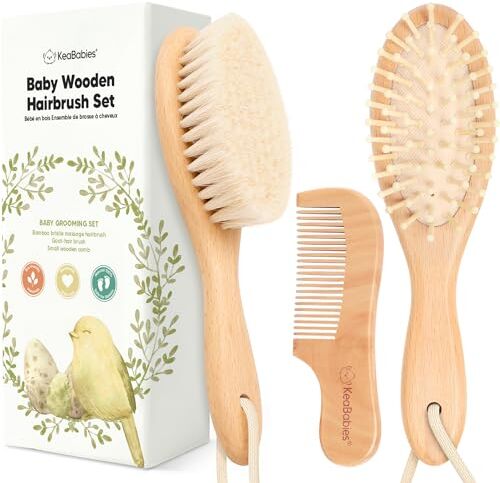 KeaBabies Spazzole per capelli per bambini e serie di pettini per neonati - Spazzole in legno naturale con setole di capra morbide - Regalo perfetto per la doccia per il bambino