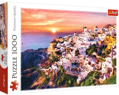 Trefl 1000 Elementi, Isola Greca, Splendida Vista sulla Città, Te, intrattenimento Creativo, Regalo, Classico Puzzle, Colore Tramonto su Santorini-Grecia, pièces, TRF10435