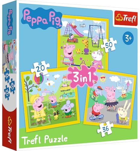 Trefl 20 a 50 Elementi, 3 Set, Giornata Allegra di Peppa Pig, per Bambini dai 3 Anni Puzzle, Colore, 34849