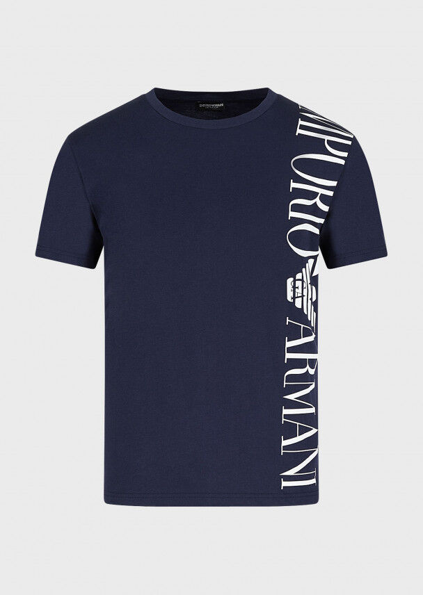 Emporio Armani T-Shirt Uomo Logo Laterale - Colore: BLU, Dimensione: S